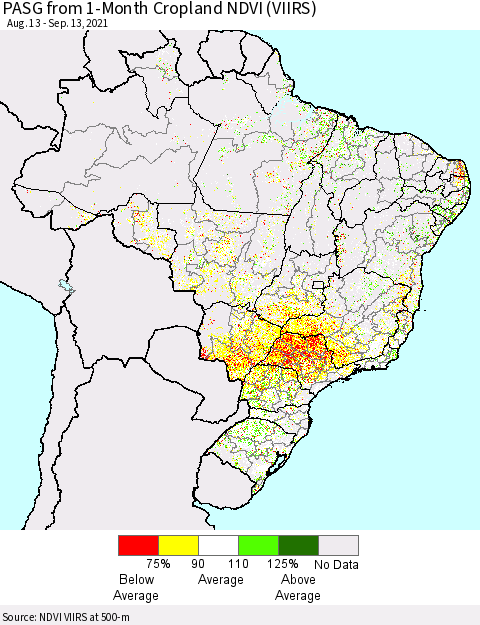Brazil PASG from 1-Month Cropland NDVI (VIIRS) Thematic Map For 9/6/2021 - 9/13/2021
