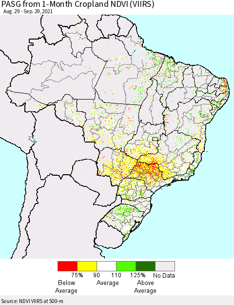 Brazil PASG from 1-Month Cropland NDVI (VIIRS) Thematic Map For 9/22/2021 - 9/29/2021