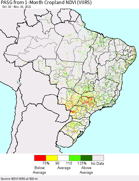 Brazil PASG from 1-Month Cropland NDVI (VIIRS) Thematic Map For 11/9/2021 - 11/16/2021