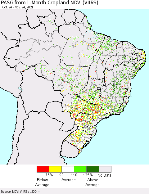 Brazil PASG from 1-Month Cropland NDVI (VIIRS) Thematic Map For 11/17/2021 - 11/24/2021