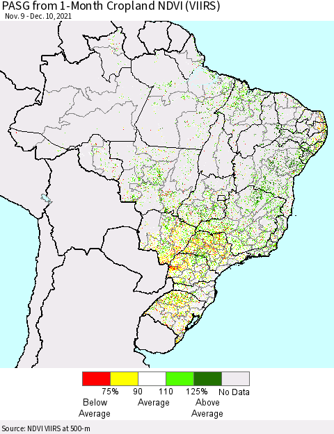 Brazil PASG from 1-Month Cropland NDVI (VIIRS) Thematic Map For 12/3/2021 - 12/10/2021