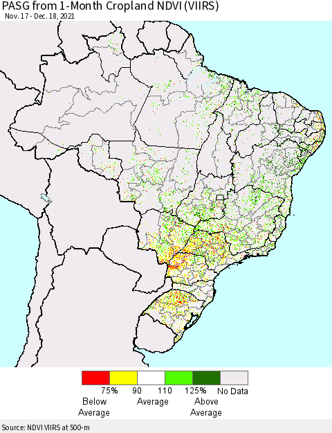 Brazil PASG from 1-Month Cropland NDVI (VIIRS) Thematic Map For 12/11/2021 - 12/18/2021