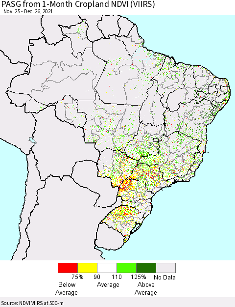 Brazil PASG from 1-Month Cropland NDVI (VIIRS) Thematic Map For 12/19/2021 - 12/26/2021