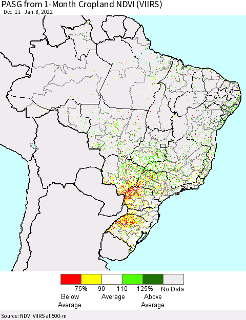 Brazil PASG from 1-Month Cropland NDVI (VIIRS) Thematic Map For 1/1/2022 - 1/8/2022