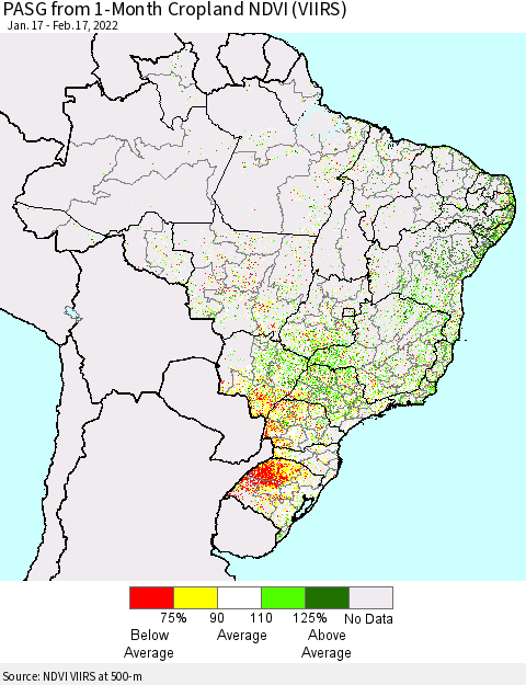Brazil PASG from 1-Month Cropland NDVI (VIIRS) Thematic Map For 2/10/2022 - 2/17/2022