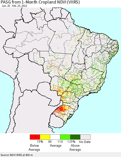 Brazil PASG from 1-Month Cropland NDVI (VIIRS) Thematic Map For 2/18/2022 - 2/25/2022