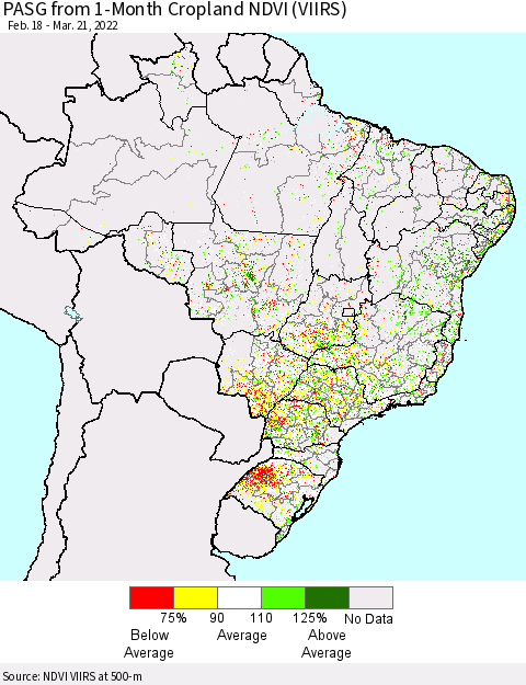 Brazil PASG from 1-Month Cropland NDVI (VIIRS) Thematic Map For 3/14/2022 - 3/21/2022