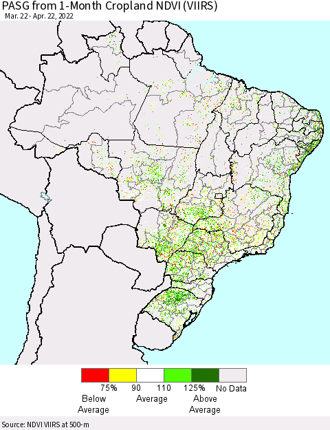 Brazil PASG from 1-Month Cropland NDVI (VIIRS) Thematic Map For 4/15/2022 - 4/22/2022