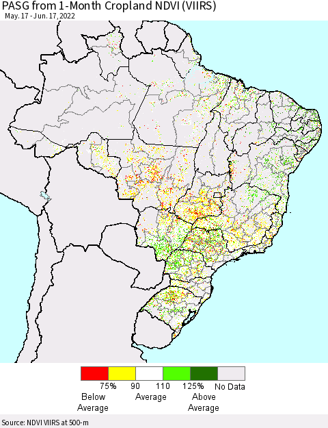 Brazil PASG from 1-Month Cropland NDVI (VIIRS) Thematic Map For 6/10/2022 - 6/17/2022