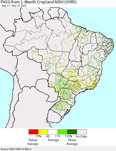 Brazil PASG from 1-Month Cropland NDVI (VIIRS) Thematic Map For 9/6/2022 - 9/13/2022