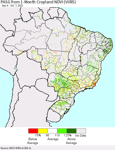 Brazil PASG from 1-Month Cropland NDVI (VIIRS) Thematic Map For 9/30/2022 - 10/7/2022