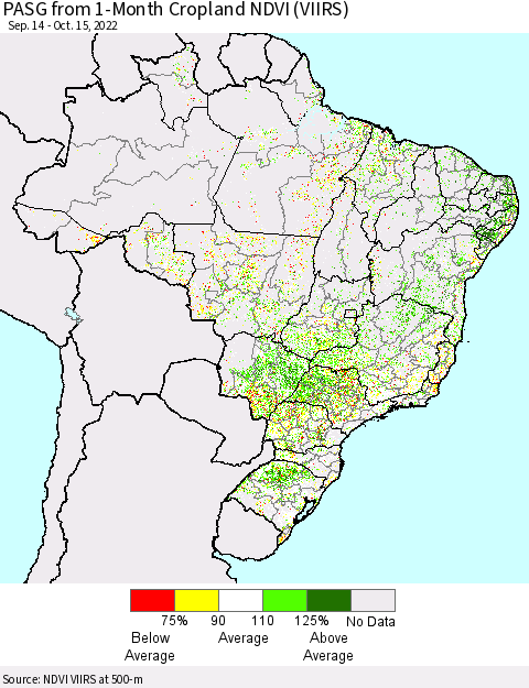 Brazil PASG from 1-Month Cropland NDVI (VIIRS) Thematic Map For 10/8/2022 - 10/15/2022