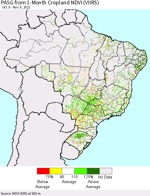 Brazil PASG from 1-Month Cropland NDVI (VIIRS) Thematic Map For 11/1/2022 - 11/8/2022