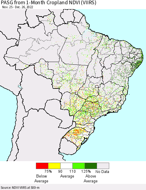 Brazil PASG from 1-Month Cropland NDVI (VIIRS) Thematic Map For 12/19/2022 - 12/26/2022