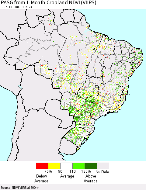Brazil PASG from 1-Month Cropland NDVI (VIIRS) Thematic Map For 7/12/2023 - 7/19/2023