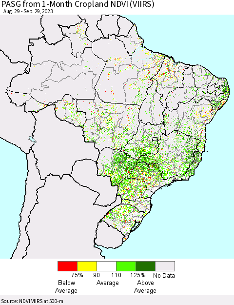 Brazil PASG from 1-Month Cropland NDVI (VIIRS) Thematic Map For 9/22/2023 - 9/29/2023