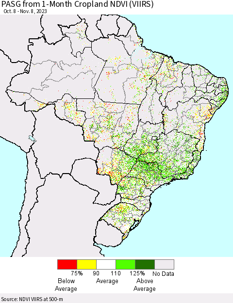 Brazil PASG from 1-Month Cropland NDVI (VIIRS) Thematic Map For 11/1/2023 - 11/8/2023