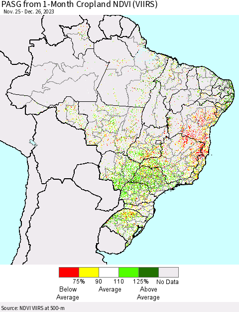 Brazil PASG from 1-Month Cropland NDVI (VIIRS) Thematic Map For 12/19/2023 - 12/26/2023