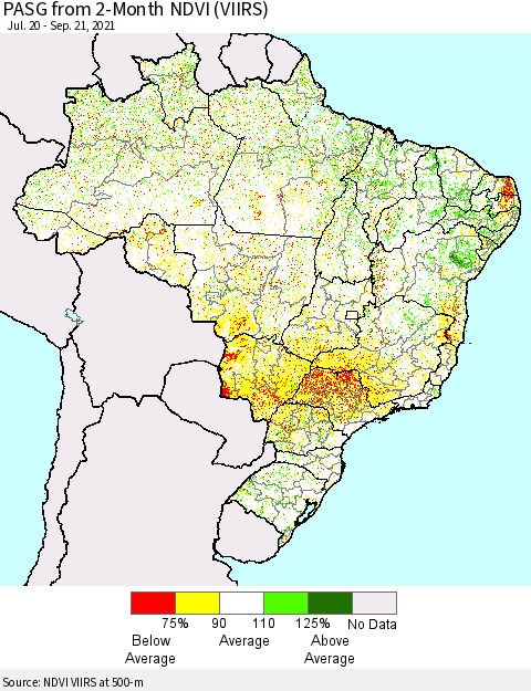 Brazil PASG from 2-Month NDVI (VIIRS) Thematic Map For 9/14/2021 - 9/21/2021