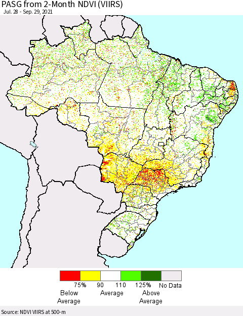 Brazil PASG from 2-Month NDVI (VIIRS) Thematic Map For 9/22/2021 - 9/29/2021