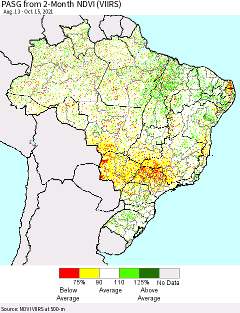 Brazil PASG from 2-Month NDVI (VIIRS) Thematic Map For 10/8/2021 - 10/15/2021