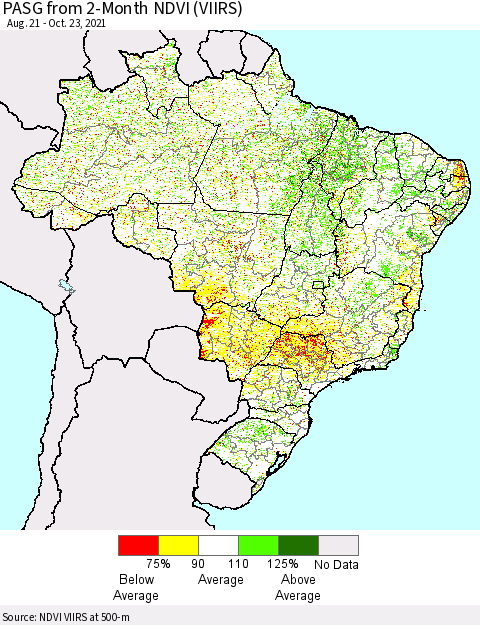Brazil PASG from 2-Month NDVI (VIIRS) Thematic Map For 10/16/2021 - 10/23/2021