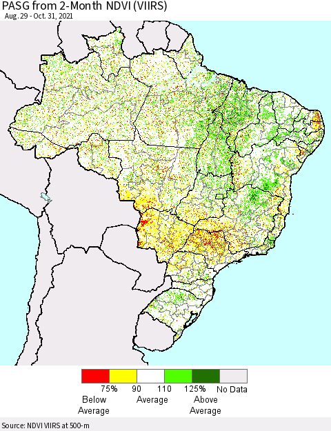 Brazil PASG from 2-Month NDVI (VIIRS) Thematic Map For 10/24/2021 - 10/31/2021