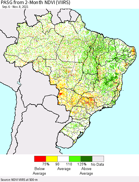 Brazil PASG from 2-Month NDVI (VIIRS) Thematic Map For 11/1/2021 - 11/8/2021