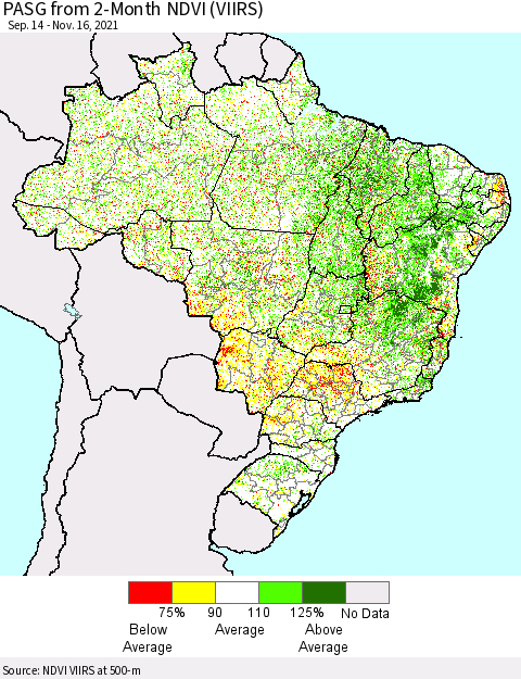 Brazil PASG from 2-Month NDVI (VIIRS) Thematic Map For 11/9/2021 - 11/16/2021