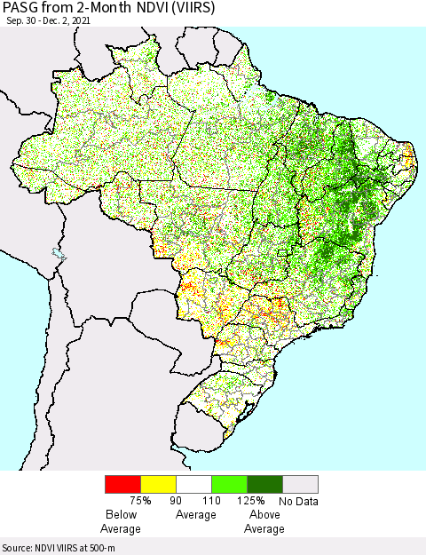 Brazil PASG from 2-Month NDVI (VIIRS) Thematic Map For 11/25/2021 - 12/2/2021