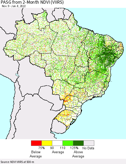 Brazil PASG from 2-Month NDVI (VIIRS) Thematic Map For 1/1/2022 - 1/8/2022