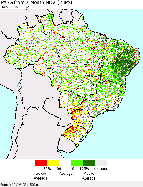 Brazil PASG from 2-Month NDVI (VIIRS) Thematic Map For 1/25/2022 - 2/1/2022