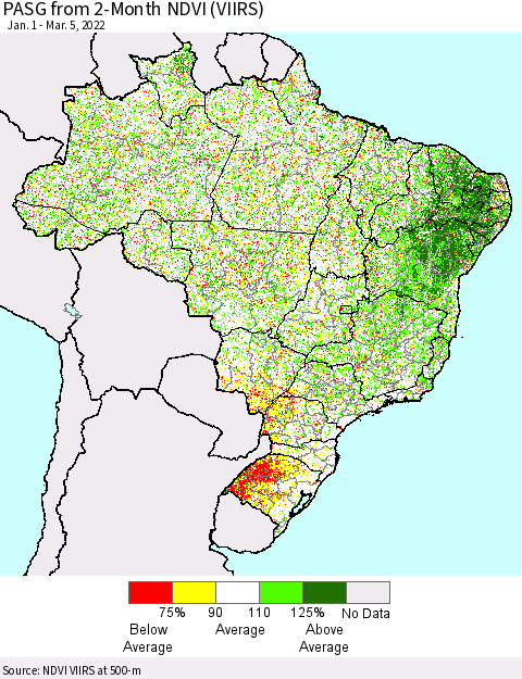 Brazil PASG from 2-Month NDVI (VIIRS) Thematic Map For 2/26/2022 - 3/5/2022