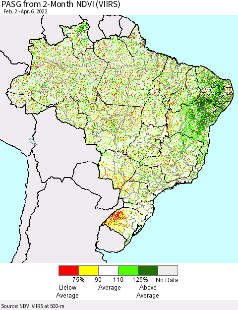 Brazil PASG from 2-Month NDVI (VIIRS) Thematic Map For 3/30/2022 - 4/6/2022