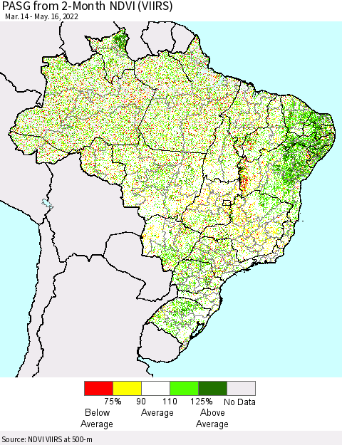 Brazil PASG from 2-Month NDVI (VIIRS) Thematic Map For 5/9/2022 - 5/16/2022