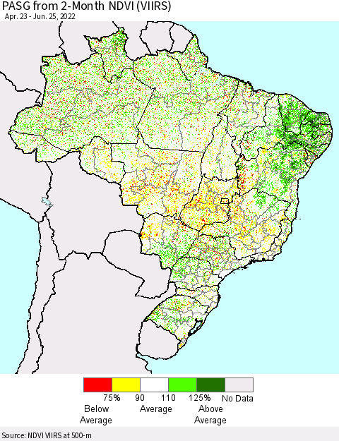Brazil PASG from 2-Month NDVI (VIIRS) Thematic Map For 6/18/2022 - 6/25/2022