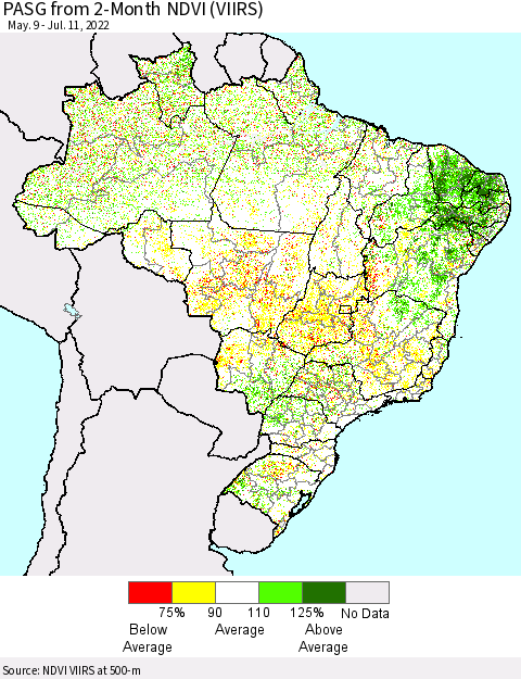 Brazil PASG from 2-Month NDVI (VIIRS) Thematic Map For 7/4/2022 - 7/11/2022