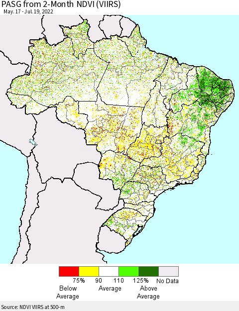 Brazil PASG from 2-Month NDVI (VIIRS) Thematic Map For 7/12/2022 - 7/19/2022