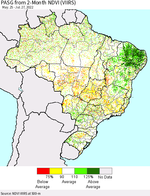 Brazil PASG from 2-Month NDVI (VIIRS) Thematic Map For 7/20/2022 - 7/27/2022