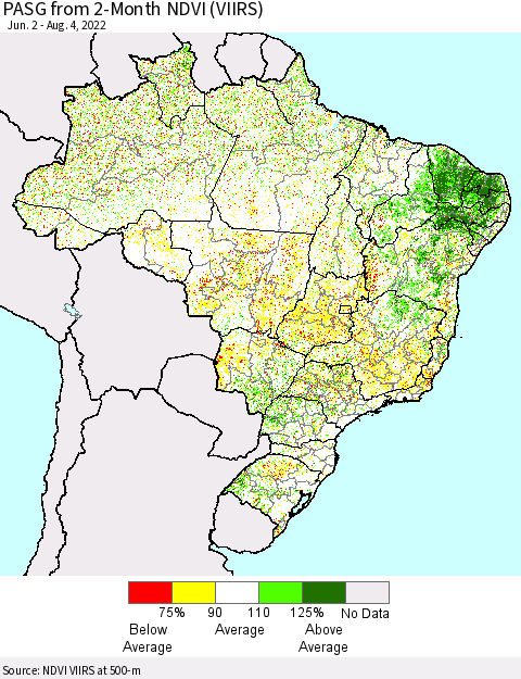 Brazil PASG from 2-Month NDVI (VIIRS) Thematic Map For 7/28/2022 - 8/4/2022