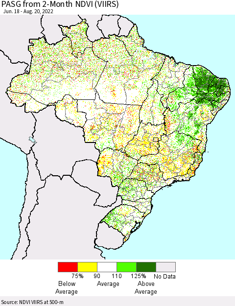Brazil PASG from 2-Month NDVI (VIIRS) Thematic Map For 8/13/2022 - 8/20/2022