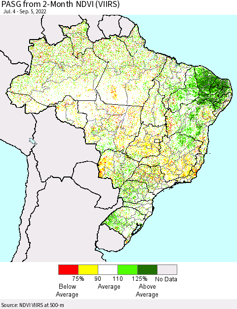 Brazil PASG from 2-Month NDVI (VIIRS) Thematic Map For 8/29/2022 - 9/5/2022