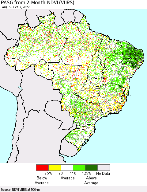 Brazil PASG from 2-Month NDVI (VIIRS) Thematic Map For 9/30/2022 - 10/7/2022