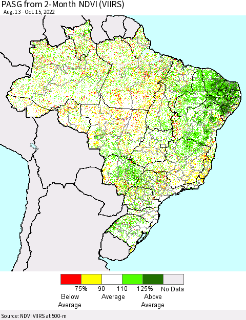 Brazil PASG from 2-Month NDVI (VIIRS) Thematic Map For 10/8/2022 - 10/15/2022