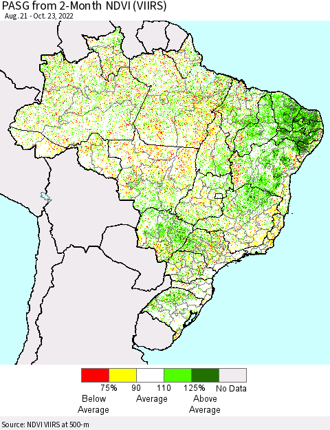 Brazil PASG from 2-Month NDVI (VIIRS) Thematic Map For 10/16/2022 - 10/23/2022