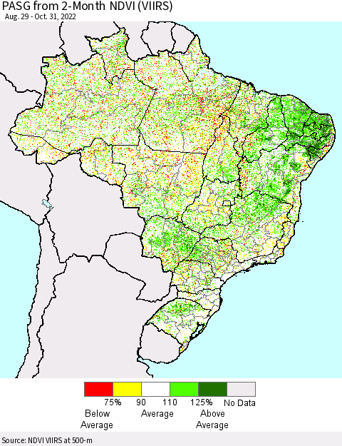Brazil PASG from 2-Month NDVI (VIIRS) Thematic Map For 10/24/2022 - 10/31/2022