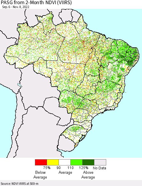 Brazil PASG from 2-Month NDVI (VIIRS) Thematic Map For 11/1/2022 - 11/8/2022
