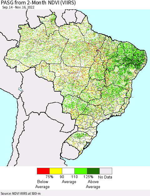 Brazil PASG from 2-Month NDVI (VIIRS) Thematic Map For 11/9/2022 - 11/16/2022