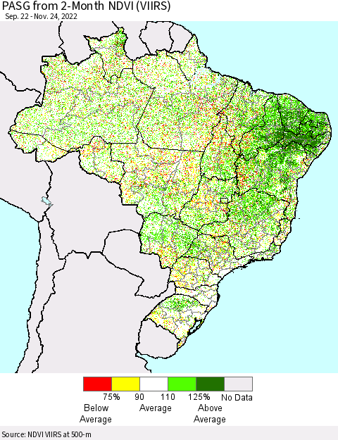 Brazil PASG from 2-Month NDVI (VIIRS) Thematic Map For 11/17/2022 - 11/24/2022