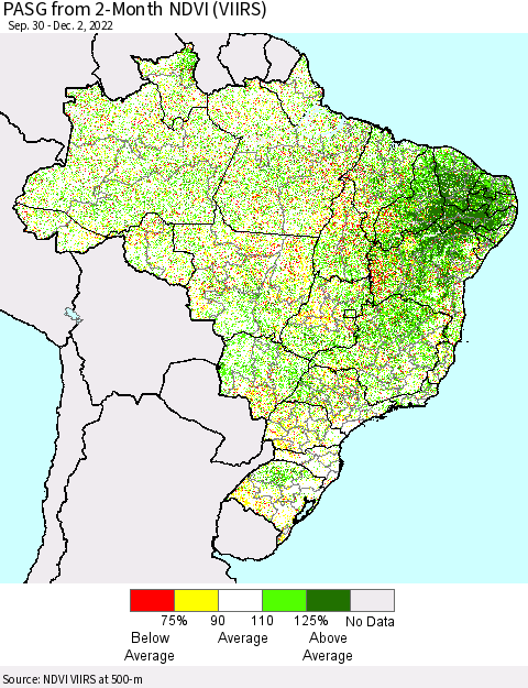 Brazil PASG from 2-Month NDVI (VIIRS) Thematic Map For 11/25/2022 - 12/2/2022